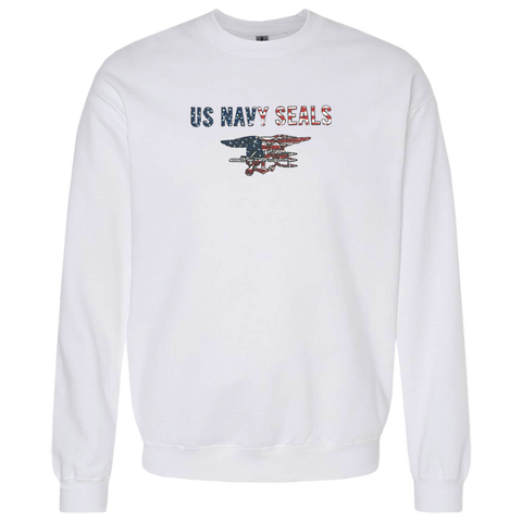 Ladies US NAVY SEALS Trident Flag Crewneck Sweatshirt