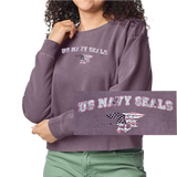 Ladies Plum Garment-Dyed Mid-Length Trident Flag Crewneck Sweatshirt
