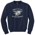 Youth Home of the Free with Trident Navy Crewneck Sweatshirt