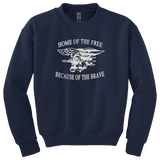 Youth Home of the Free with Trident Navy Crewneck Sweatshirt