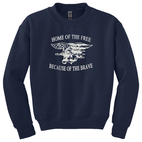 Youth Home of the Free with Trident Navy Crewneck Sweatshirt