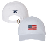 Youth White Cap with American Flag and 3D Navy Trident