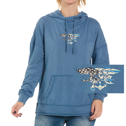Ladies Trident American Flag Denim Scuba Hoodie